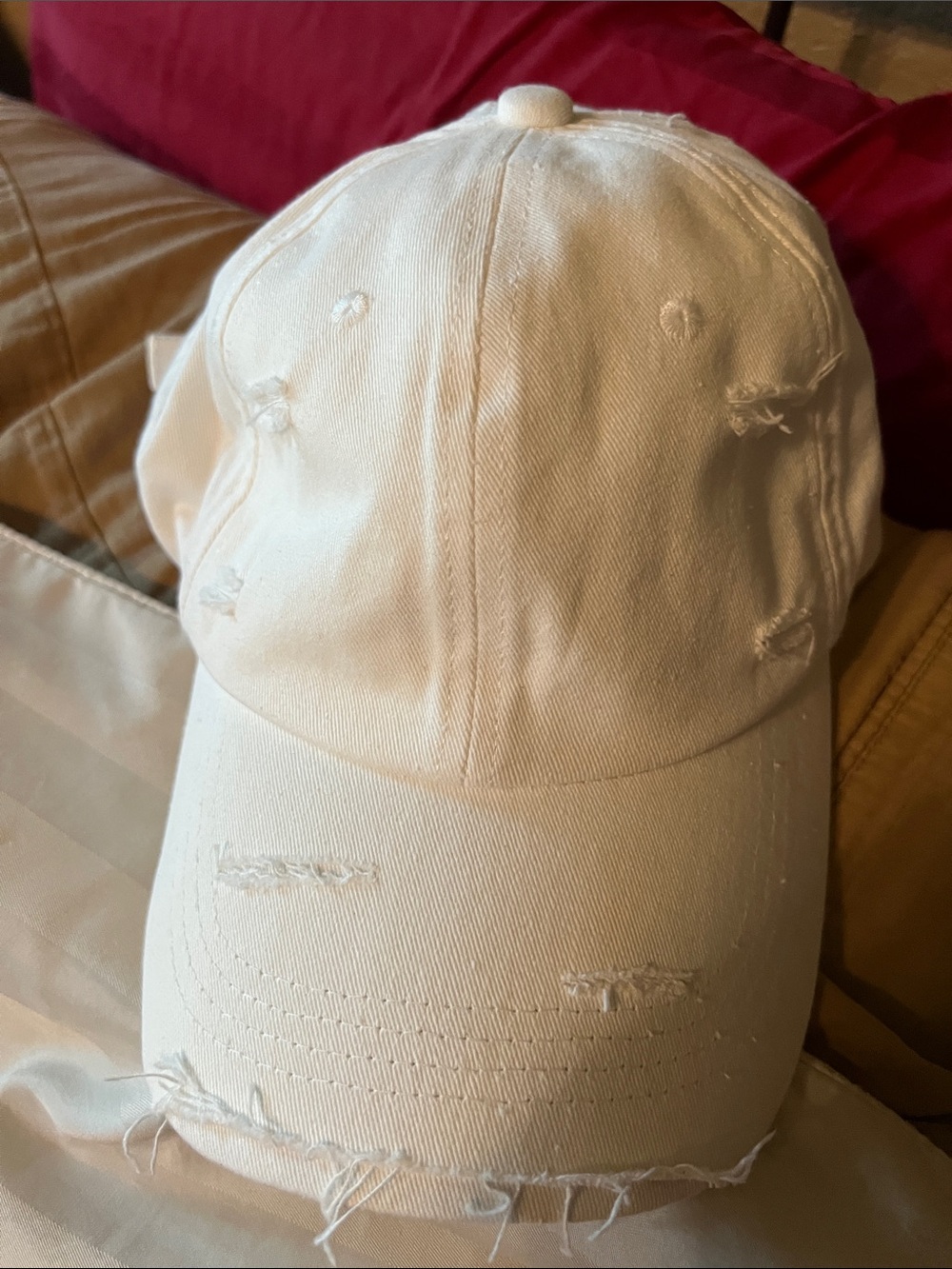 Distressed White Cotton Baseball Cap